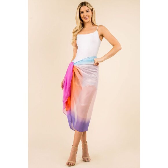 DIONA J FASHION MESH MULTI COLOR COVER UP KIMONO SHAWL ONE SIZE COLOR ORANGE - Picture 2 of 2